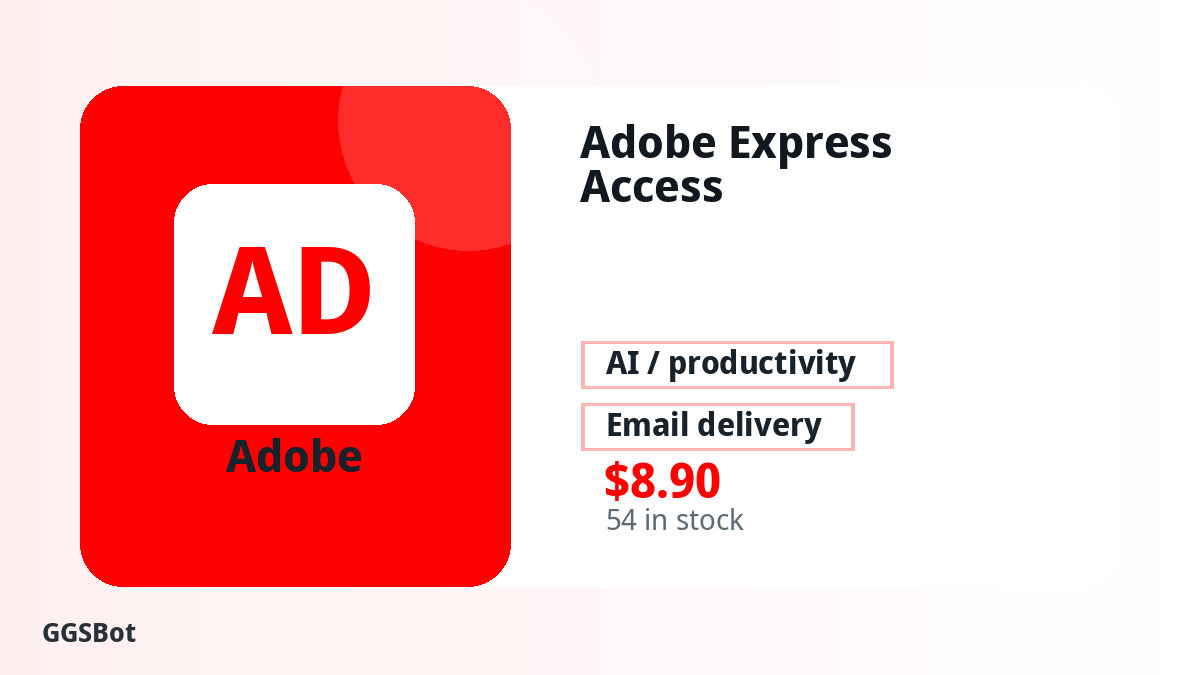 Adobe Express Access product image with localized buying, stock, delivery and crypto checkout text