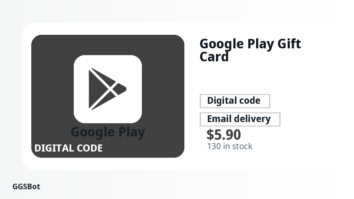 Google Play Gift Card product image with localized buying, stock, delivery and crypto checkout text