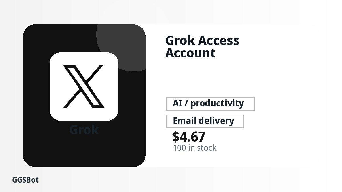 Grok Access Account product image with localized buying, stock, delivery and crypto checkout text