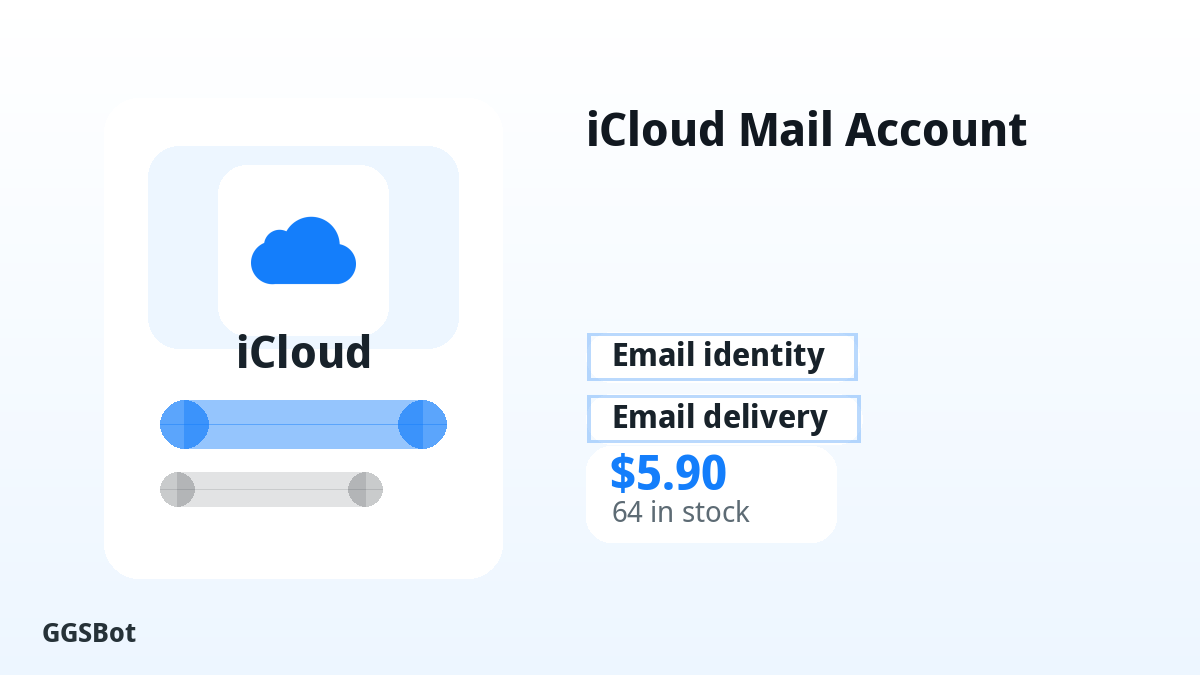 iCloud Mail Account product image with localized buying, stock, delivery and crypto checkout text