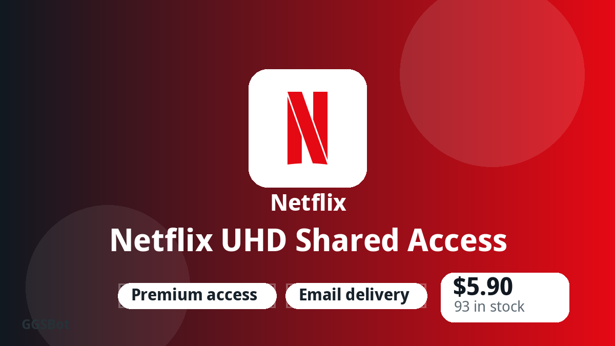 Netflix UHD Shared Access product image with localized buying, stock, delivery and crypto checkout text