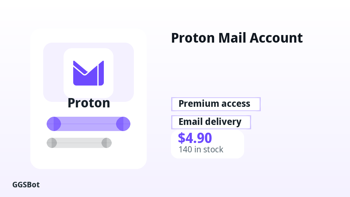Proton Mail Account product image with localized buying, stock, delivery and crypto checkout text