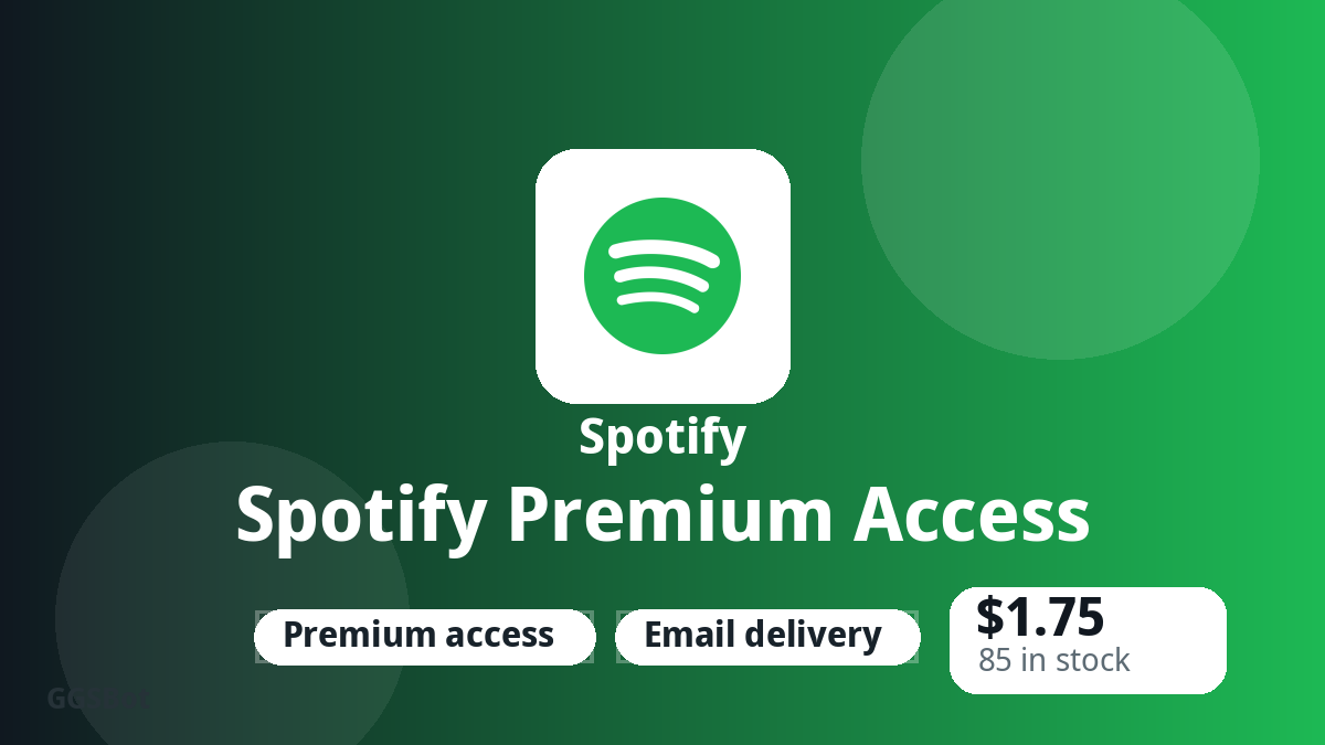Spotify Premium Access product image with localized buying, stock, delivery and crypto checkout text
