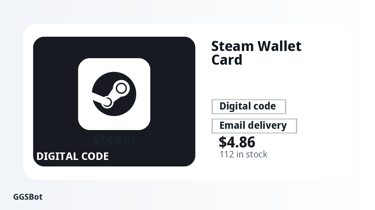 Steam Wallet Card product image with localized buying, stock, delivery and crypto checkout text