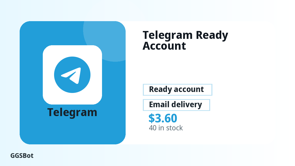 Telegram Ready Account product image with localized buying, stock, delivery and crypto checkout text