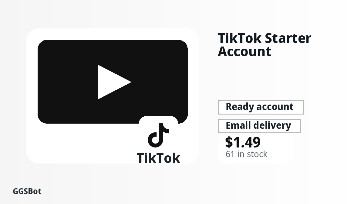 TikTok Starter Account product image with localized buying, stock, delivery and crypto checkout text