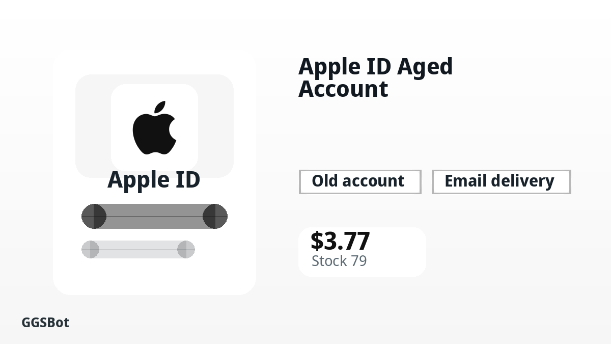 Apple ID Aged Account product image with localized buying, stock, delivery and crypto checkout text