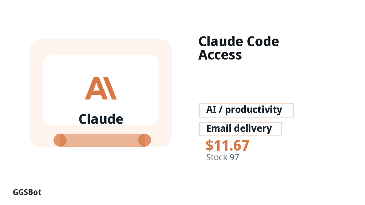 Claude Code Access product image with localized buying, stock, delivery and crypto checkout text