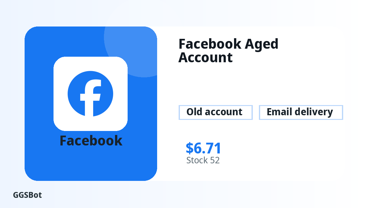 Facebook Aged Account product image with localized buying, stock, delivery and crypto checkout text