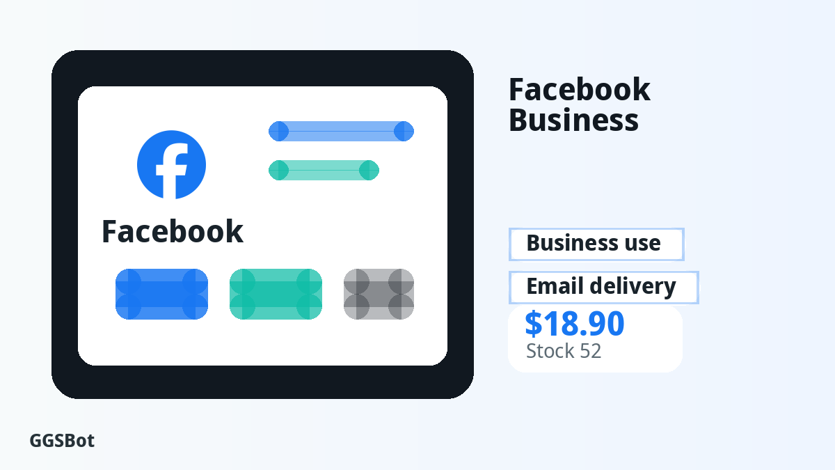 Facebook Business Manager Account product image with localized buying, stock, delivery and crypto checkout text