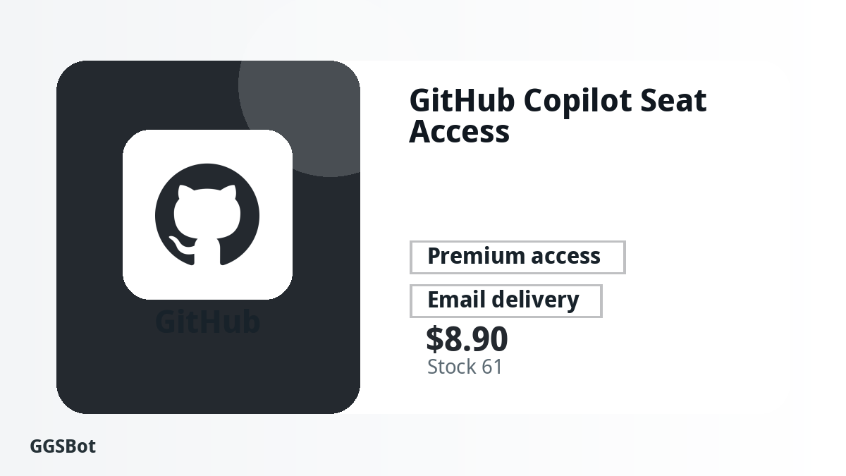 GitHub Copilot Seat Access product image with localized buying, stock, delivery and crypto checkout text