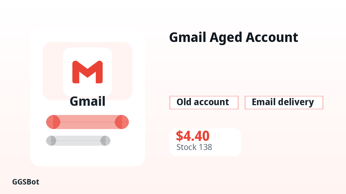 Gmail Aged Account product image with localized buying, stock, delivery and crypto checkout text