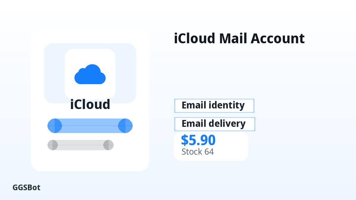 iCloud Mail Account product image with localized buying, stock, delivery and crypto checkout text