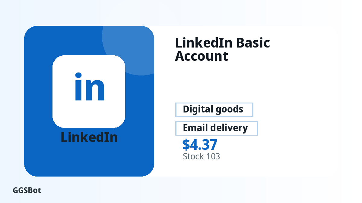 LinkedIn Basic Account product image with localized buying, stock, delivery and crypto checkout text
