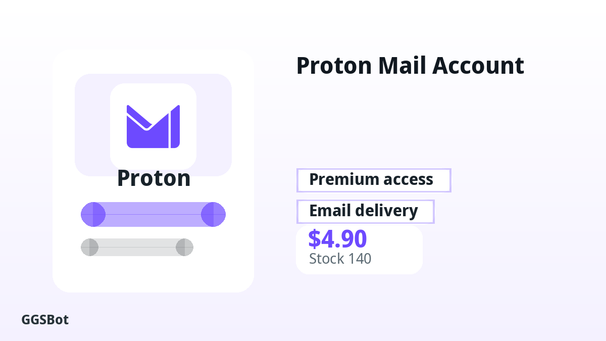 Proton Mail Account product image with localized buying, stock, delivery and crypto checkout text