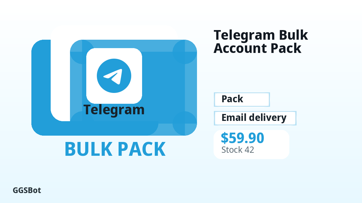 Telegram Bulk Account Pack product image with localized buying, stock, delivery and crypto checkout text