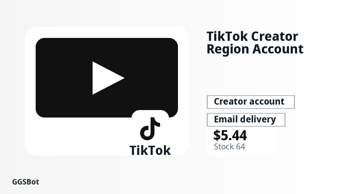 TikTok Creator Region Account product image with localized buying, stock, delivery and crypto checkout text