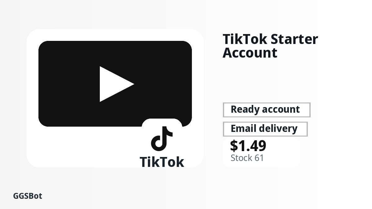 TikTok Starter Account product image with localized buying, stock, delivery and crypto checkout text