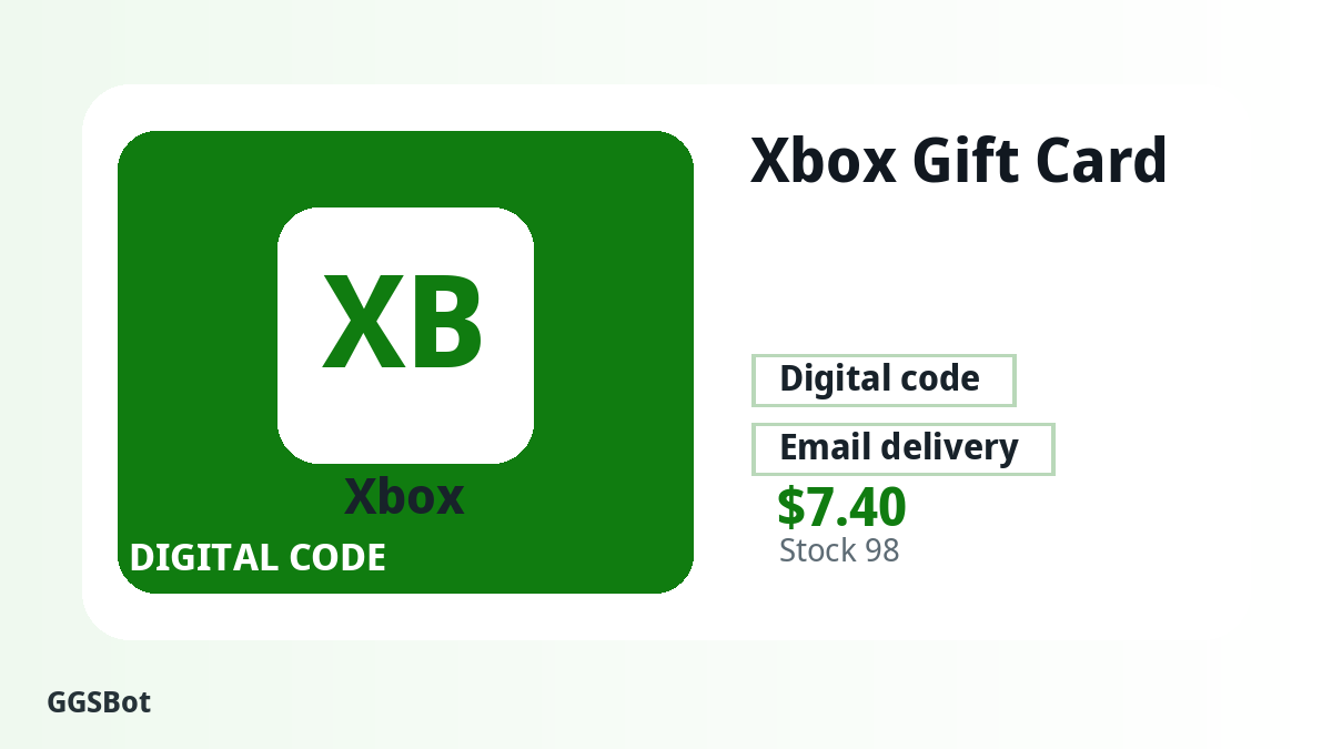 Xbox gift cards product image with localized buying, stock, delivery and crypto checkout text